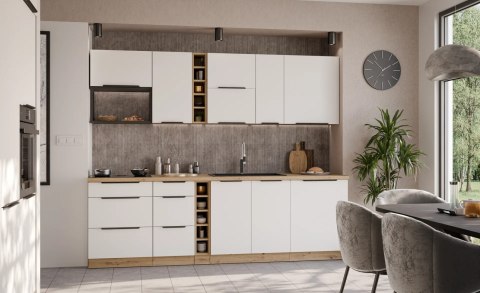 Zestaw mebli kuchennych Aria Crystal white / Dąb artisan 255 cm - 13 elementów