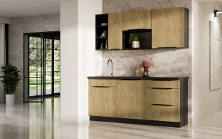 Zestaw mebli kuchennych Cremona dąb cremona / czarny 180 cm - 8 elementów