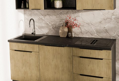 Zestaw mebli kuchennych Cremona dąb cremona / czarny 180 cm - 8 elementów