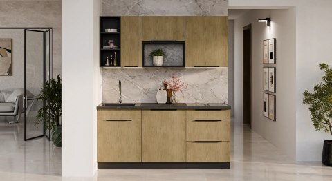 Zestaw mebli kuchennych Cremona dąb cremona / czarny 180 cm - 8 elementów