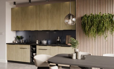Zestaw mebli kuchennych Cremona dąb cremona / czarny 300 cm - 12 elementów
