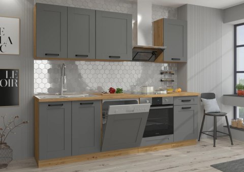 Zestaw mebli kuchennych Luna dust grey / dąb artisan 260 cm - 9 elementów