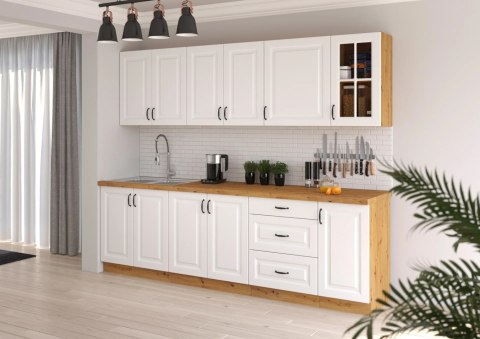 Zestaw mebli kuchennych Stilo biały mat / dąb artisan 260 cm - 8 elementów