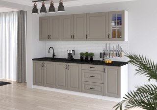 Zestaw mebli kuchennych Stilo clay grey / biały mat 260 cm - 8 elementów