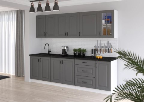 Zestaw mebli kuchennych Stilo dust grey / biały mat 260 cm - 8 elementów