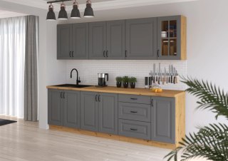Zestaw mebli kuchennych Stilo dust grey / dąb artisan 260 cm - 8 elementów