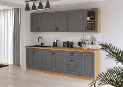 Zestaw mebli kuchennych Stilo dust grey / dąb artisan 260 cm - 8 elementów