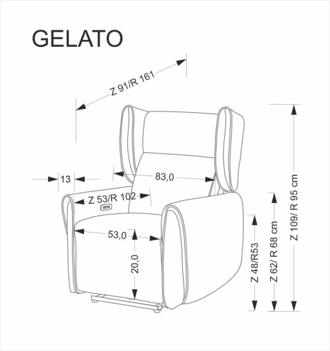 GELATO fotel wypoczynkowy popielaty