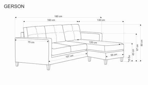 GERSON sofa z podnóżkiem popielaty