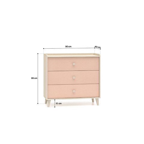 Komoda MEVEL 06 90 cm z 3 szufladami - Piasek Pustyni / Millenial Pink lub Szary Pallad