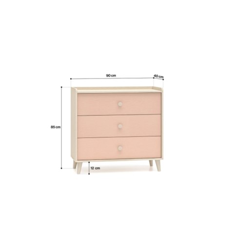 Komoda MEVEL 06 90 cm z 3 szufladami - Piasek Pustyni / Millenial Pink lub Szary Pallad