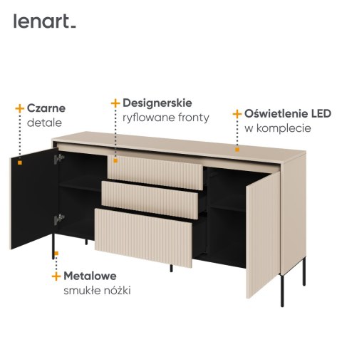 Komoda TREND TR-01 166 cm z LED - beż piaskowy/czarny