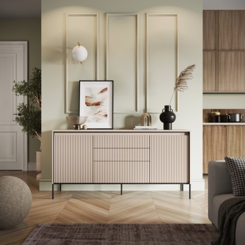 Komoda TREND TR-01 166 cm z LED - beż piaskowy/czarny