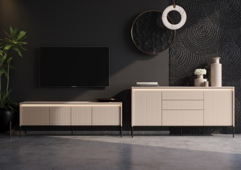 Komoda TREND TR-01 166 cm z LED - beż piaskowy/czarny
