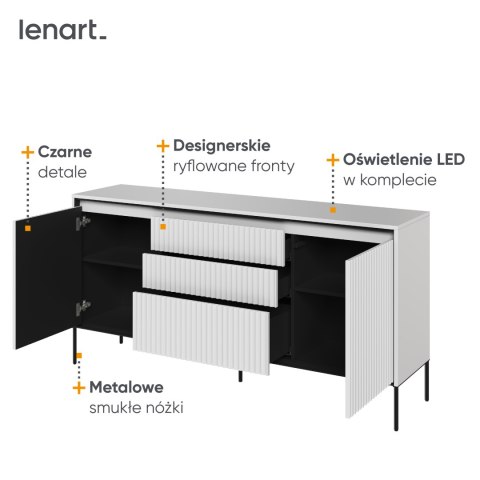 Komoda TREND TR-01 166 cm z LED - biały/czarny