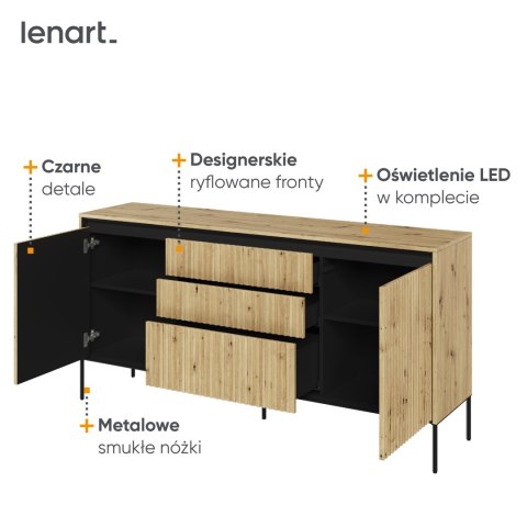 Komoda TREND TR-01 166 cm z LED - dąb artisan/czarny