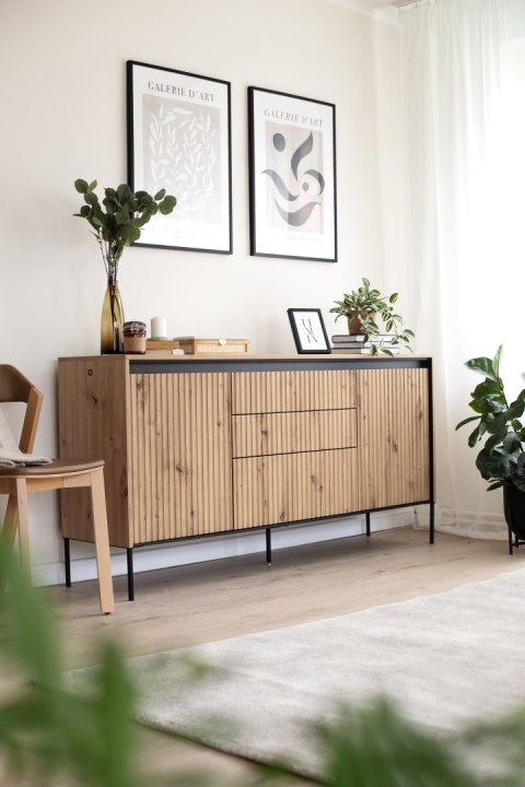 Komoda TREND TR-01 166 cm z LED - dąb artisan/czarny