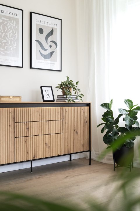 Komoda TREND TR-01 166 cm z LED - dąb artisan/czarny
