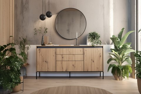 Komoda TREND TR-01 166 cm z LED - dąb artisan/czarny