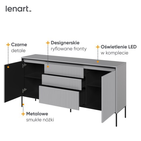 Komoda TREND TR-01 166 cm z LED - szary/czarny