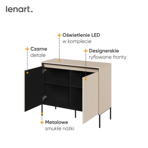 Komoda TREND TR-02 98 cm z LED - beż piaskowy/czarny
