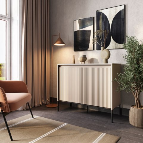 Komoda TREND TR-02 98 cm z LED - beż piaskowy/czarny