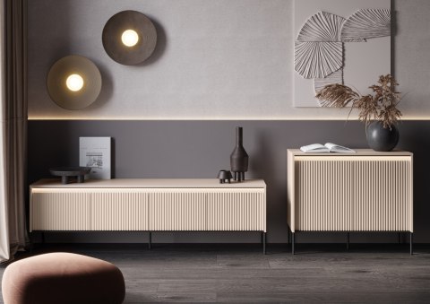 Komoda TREND TR-02 98 cm z LED - beż piaskowy/czarny