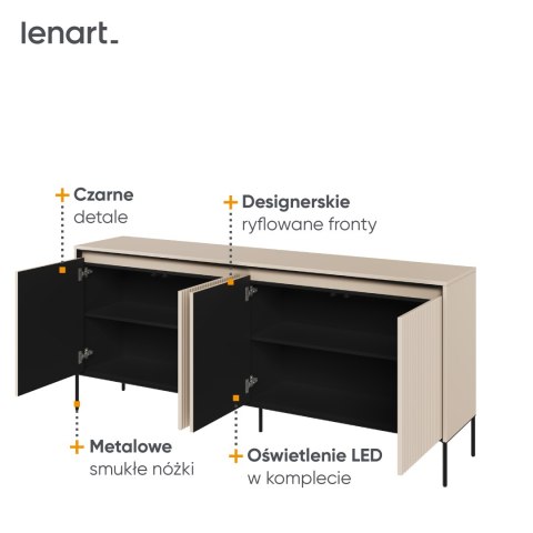 Komoda szeroka TREND TR-04 193 cm z LED - beż piaskowy/czarny