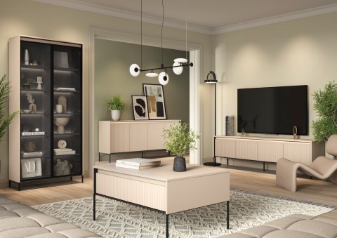 Komoda szeroka TREND TR-04 193 cm z LED - beż piaskowy/czarny