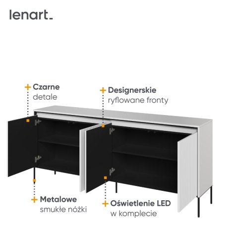 Komoda szeroka TREND TR-04 193 cm z LED - biały/czarny