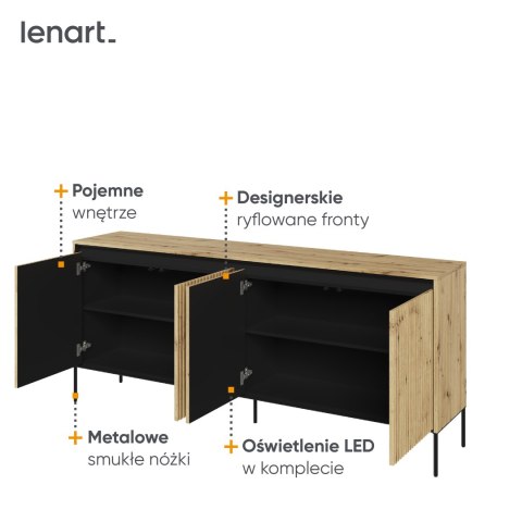 Komoda szeroka TREND TR-04 193 cm z LED - dąb artisan/czarny
