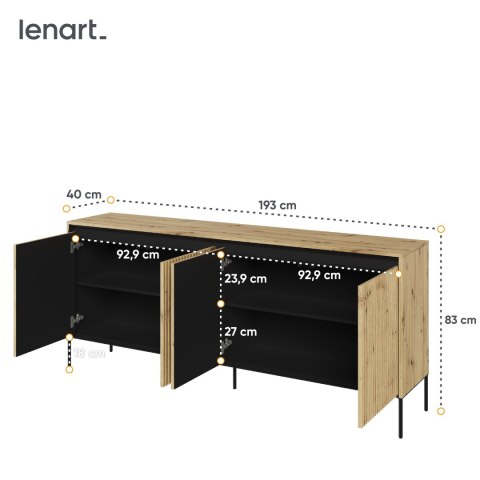 Komoda szeroka TREND TR-04 193 cm z LED - dąb artisan/czarny