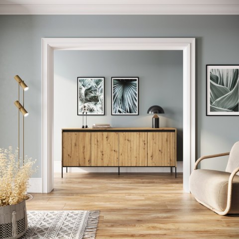Komoda szeroka TREND TR-04 193 cm z LED - dąb artisan/czarny