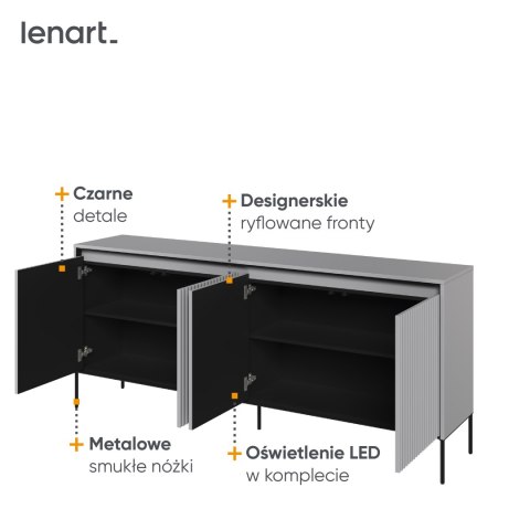 Komoda szeroka TREND TR-04 193 cm z LED - szary/czarny