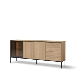 Komoda szeroka z witryną i LED VISSO VI-06 201 cm - dąb linearny