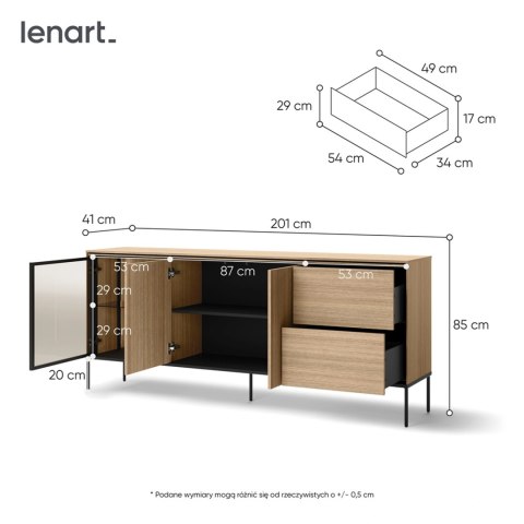 Komoda szeroka z witryną i LED VISSO VI-06 201 cm - dąb linearny