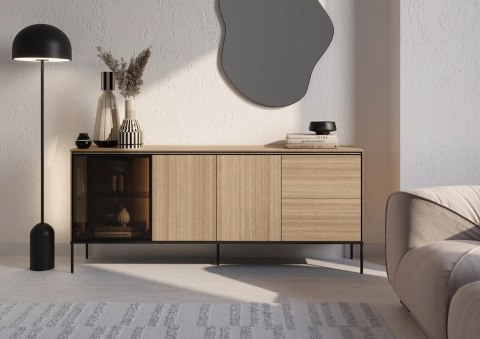 Komoda szeroka z witryną i LED VISSO VI-06 201 cm - dąb linearny