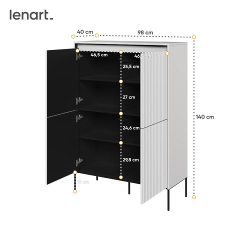 Komoda wysoka TREND TR-03 98 cm z LED - biały/czarny