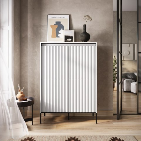 Komoda wysoka TREND TR-03 98 cm z LED - biały/czarny