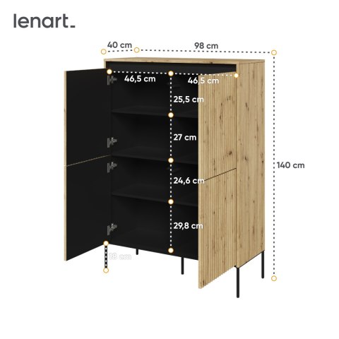 Komoda wysoka TREND TR-03 98 cm z LED - dąb artisan/czarny