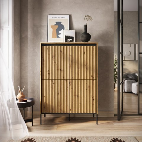 Komoda wysoka TREND TR-03 98 cm z LED - dąb artisan/czarny