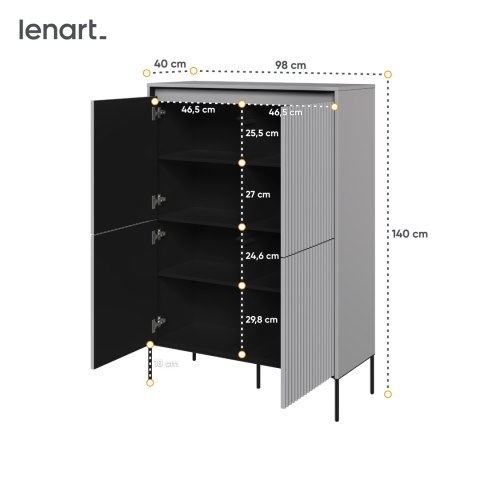 Komoda wysoka TREND TR-03 98 cm z LED - grey/czarny