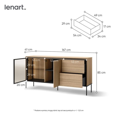 Komoda z witryną i LED VISSO VI-05 167 cm - dąb linearny