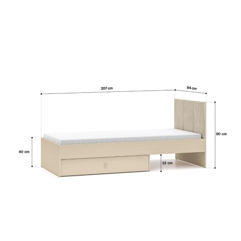 Łóżko MEVEL 08 90×200 z szufladą - Piasek Pustyni / beżowy welur