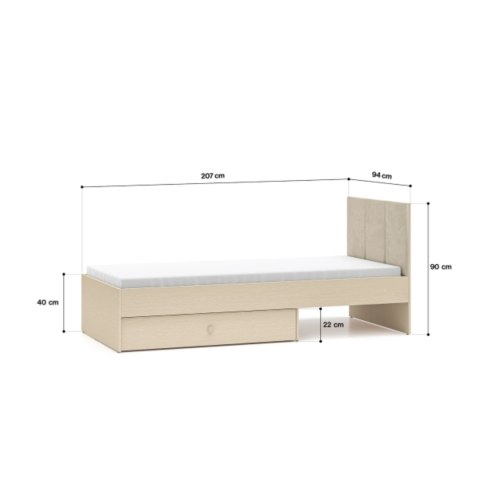 Łóżko MEVEL 08 90×200 z szufladą - Piasek Pustyni / beżowy welur