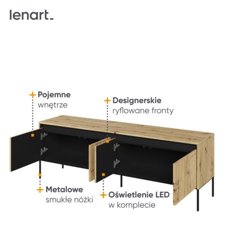 Szafka RTV TREND TR-05 167 cm z LED - dąb artisan/czarny