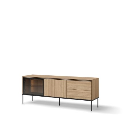 Szafka RTV z witryną i LED VISSO VI-07 167 cm - dąb linearny