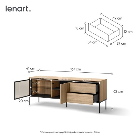 Szafka RTV z witryną i LED VISSO VI-07 167 cm - dąb linearny