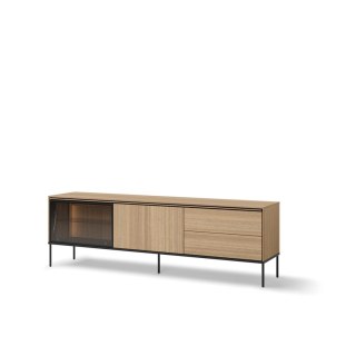 Szafka RTV z witryną i LED VISSO VI-08 197 cm - dąb linearny