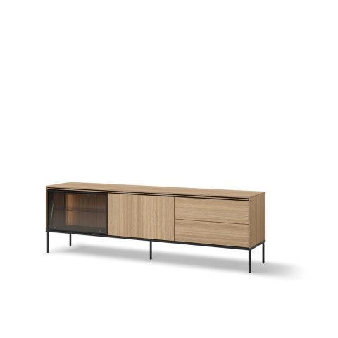 Szafka RTV z witryną i LED VISSO VI-08 197 cm - dąb linearny